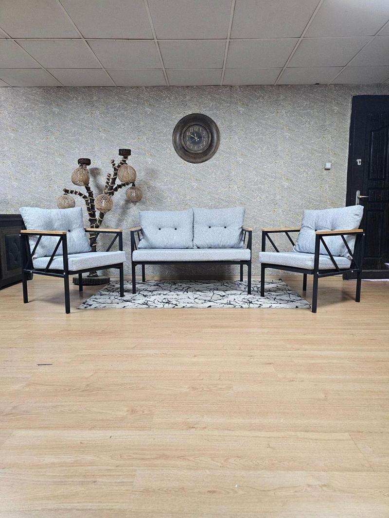 Siyah Boyalı Bahçe - Balkon - Mutfak Çay Seti Takımı Bahçe Koltuk Takımı GRİ Renk Tek Ebat Beden