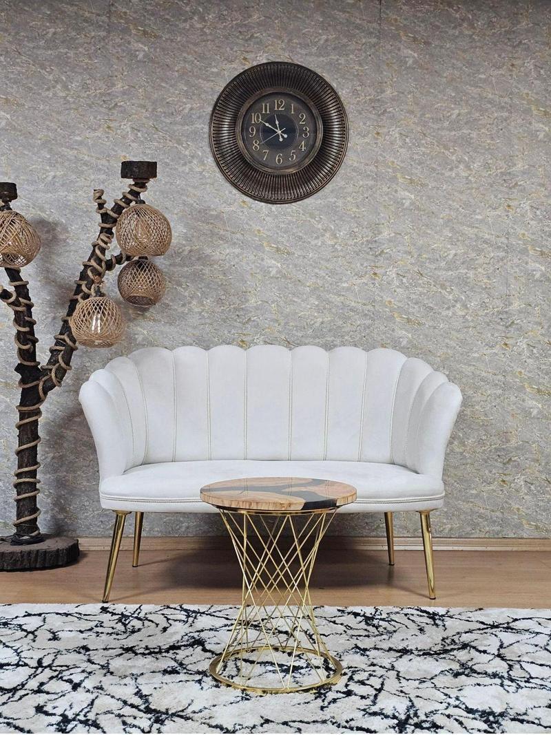 İkili Papatya Çay Seti Koltuk  Gold Sivriltme Ayak, Balkon, Salon, Ofis, Koltuk Takımı, İkili Berjer KREM Renk Tek Ebat Beden