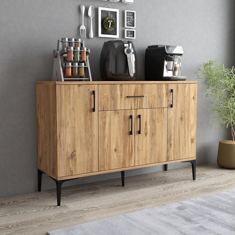 MDL0302 Alt Çok Amaçlı Dolap 4 Kapaklı Çekmeceli Mutfak Dolabı Çam