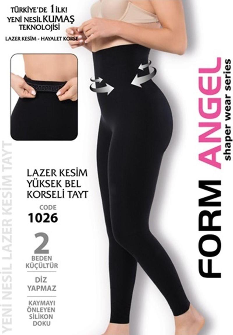 Lazer Kesim Yüksek Bel Korseli Tayt  2 Beden Küçül Diz Yapmaz Kaymaz Silikon Doku Hayalet Korse Tayt Siyah M