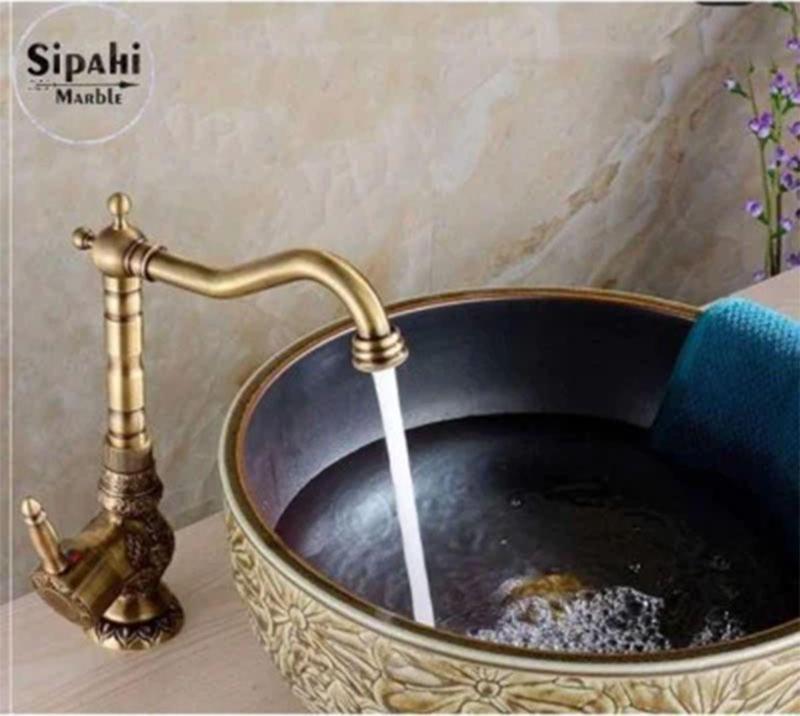 Antik İşlemeli Kısa Lavabo Bataryası