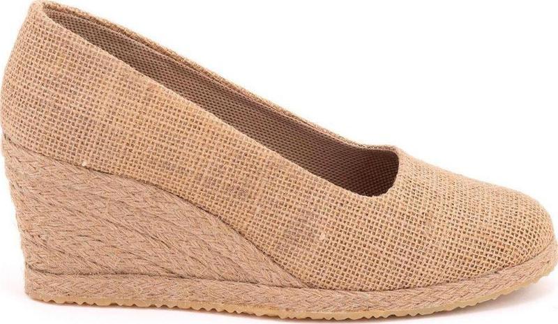 Gerçek Elişi Hasır Keten Espadril Dolgu Topuk Handmade