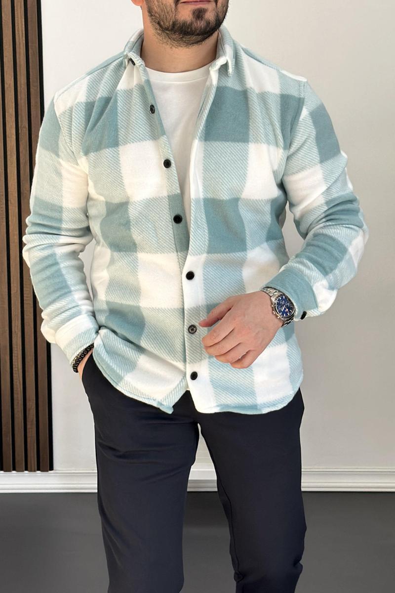 Erkek Slim Fit Polar Gömlek Yeşil Edw227