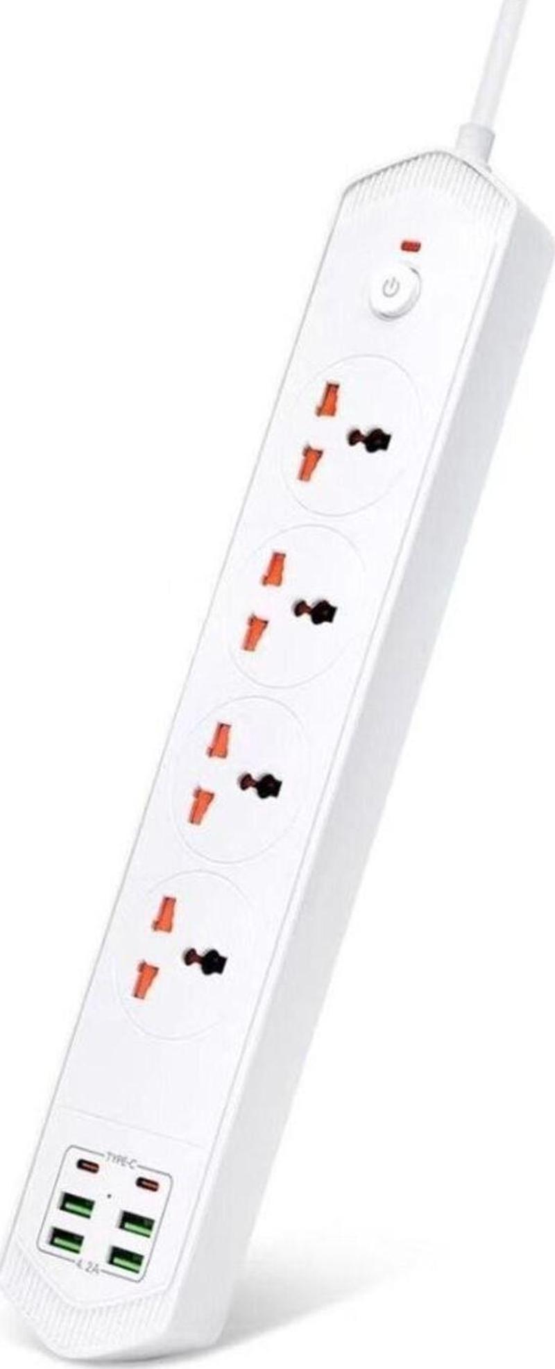 6 Usb'Li 4'Lü Çoklu Priz 2 M Kablolu Akım Korumalı Anahtarlı Uzatma Grup Priz 3000W