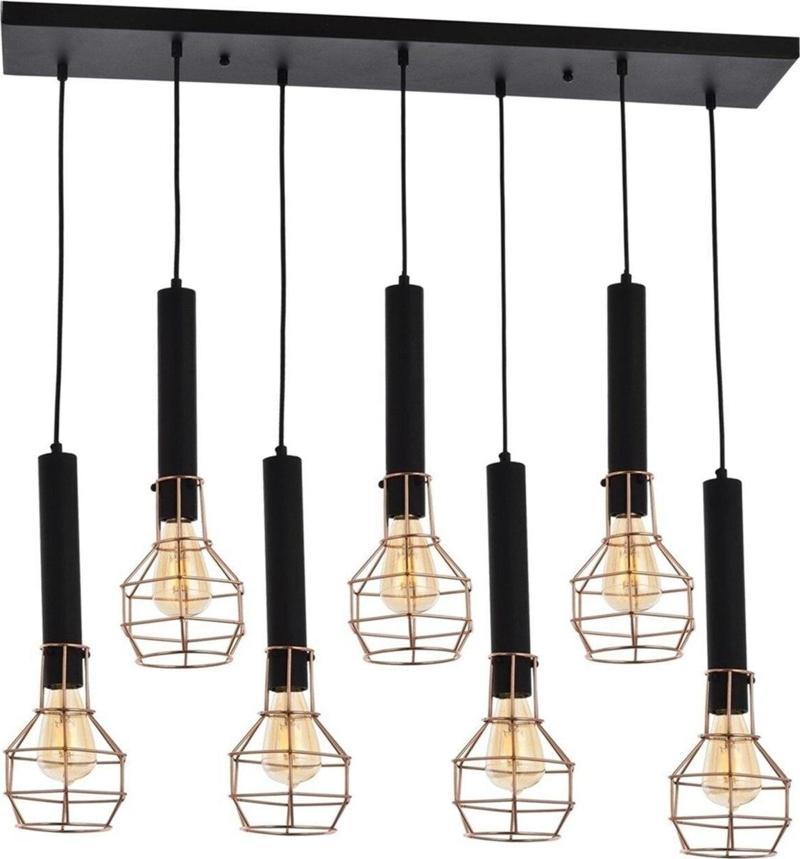 Avonnı Av-60104-7Y-Bsy Bakır/Siyah Boyalı Modern Avize, Metal, 90X17Cm