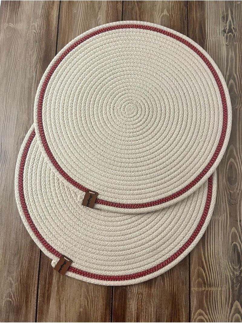 Supla,Amerikan Servis , Runner, El Yapımı, Jüt, Mutfak,  2 Adet 36 Cm Doğal Krem Kırmızı Çerçeve