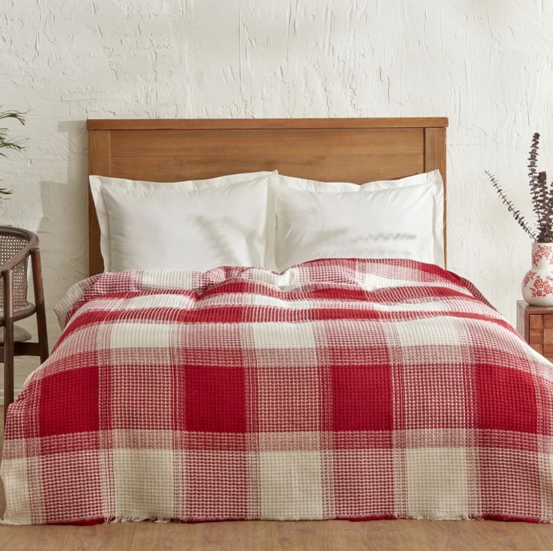 Home Flow Ekose Tek Kişilik Waffle Pike 160x230 cm Kırmızı