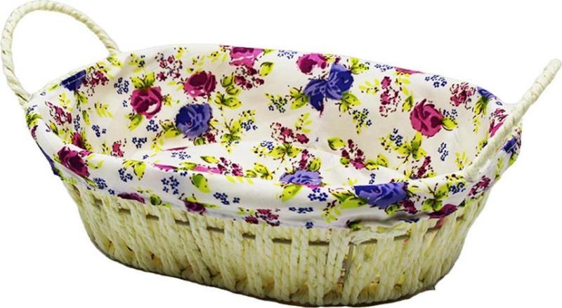 Renkli Bezli Oval Hasır Ekmek Sepeti 8821
