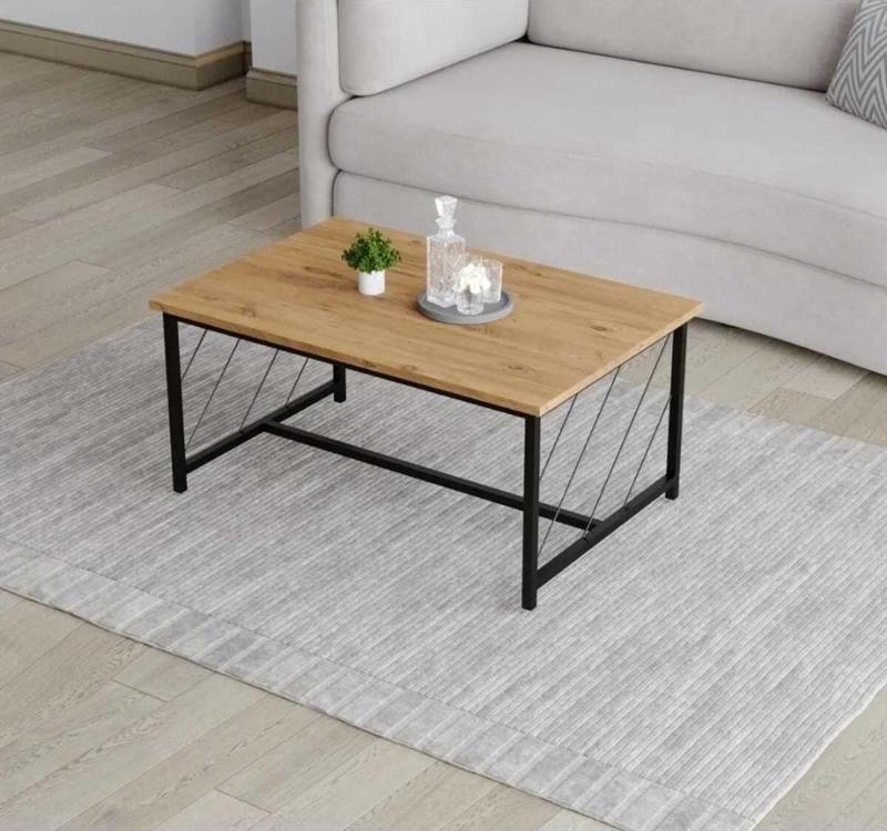Yüceerhome Düz Kesim Sehpa ,60X90 Metal Ayaklı Masa , Orta Sepha ,Atlantik Çam Dekoratif Orta Sehpa
