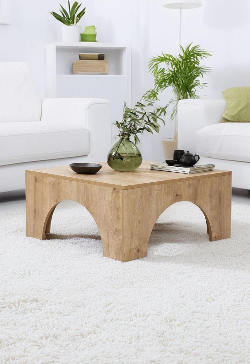 Zera İskandinav Orta Sehpa 80 X 80 Cm Özel Tasarım Safir Meşe