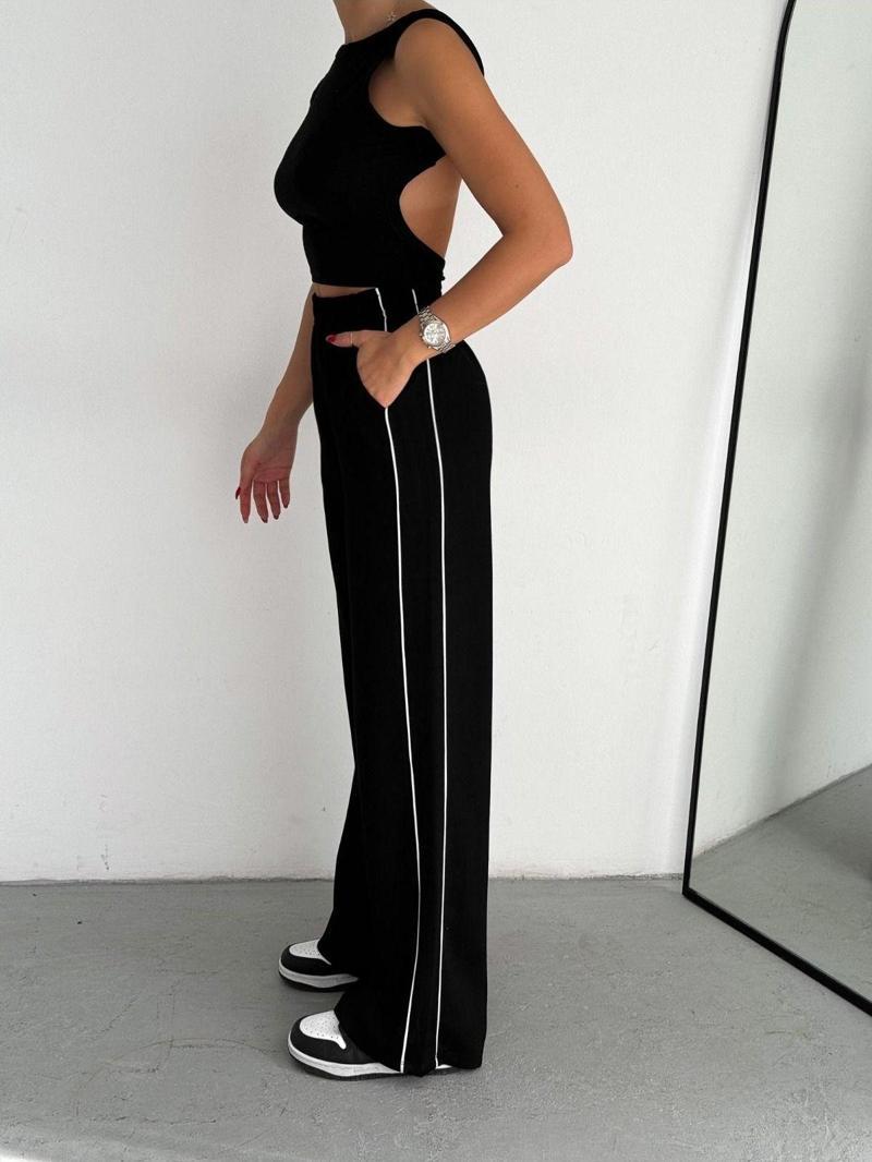 Yandan Şeritli Oys Modal Kumaş Eşofman Altı Bol Kesim / Wıde Cut Trousers Wıth Sıde Strıpes