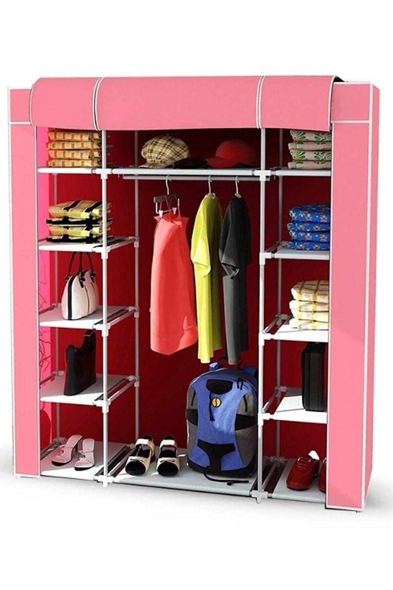 Güçlendirilmiş Çelik Profilli 12 Raf+60 Cm Askılık Çift Yandan Raflı Bez Dolap