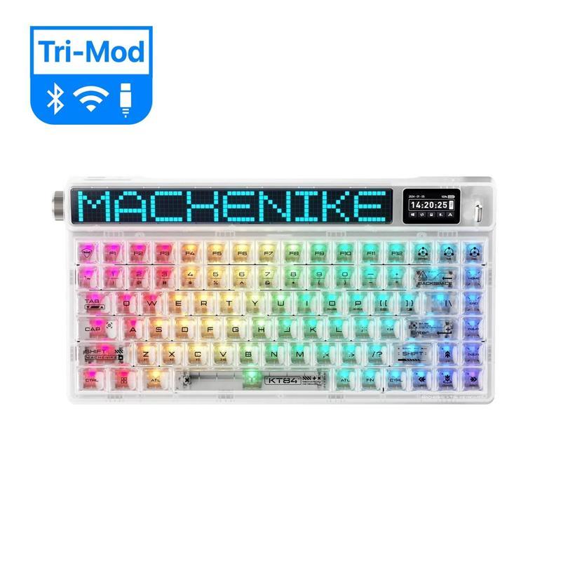KT84-B84W Tri-Mode Gateron White Switch LCD RGB Beyaz İngilizce Gaming Klavye