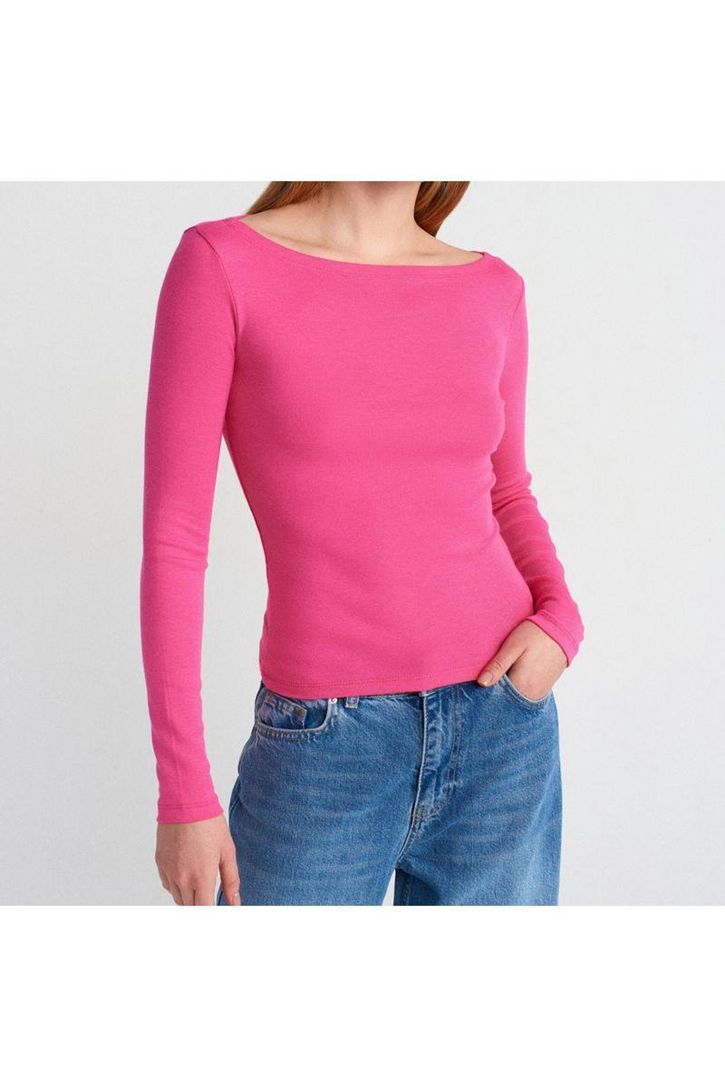 Kayık Yaka Uzun Kollu Basic T-Shirt