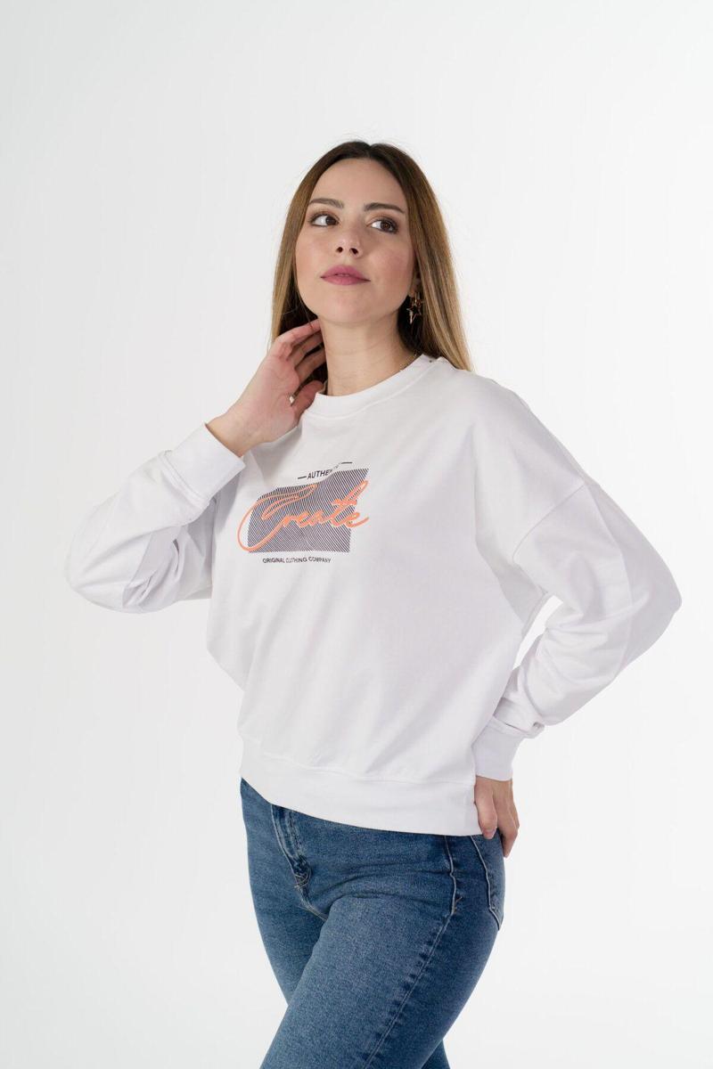 Zeplin Sıfır Yaka Sweatshirt (Baskı) Beyaz