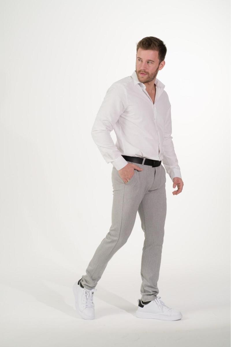 Esnek Kumaş Slim Fit Chino Erkek Pantolon Gri