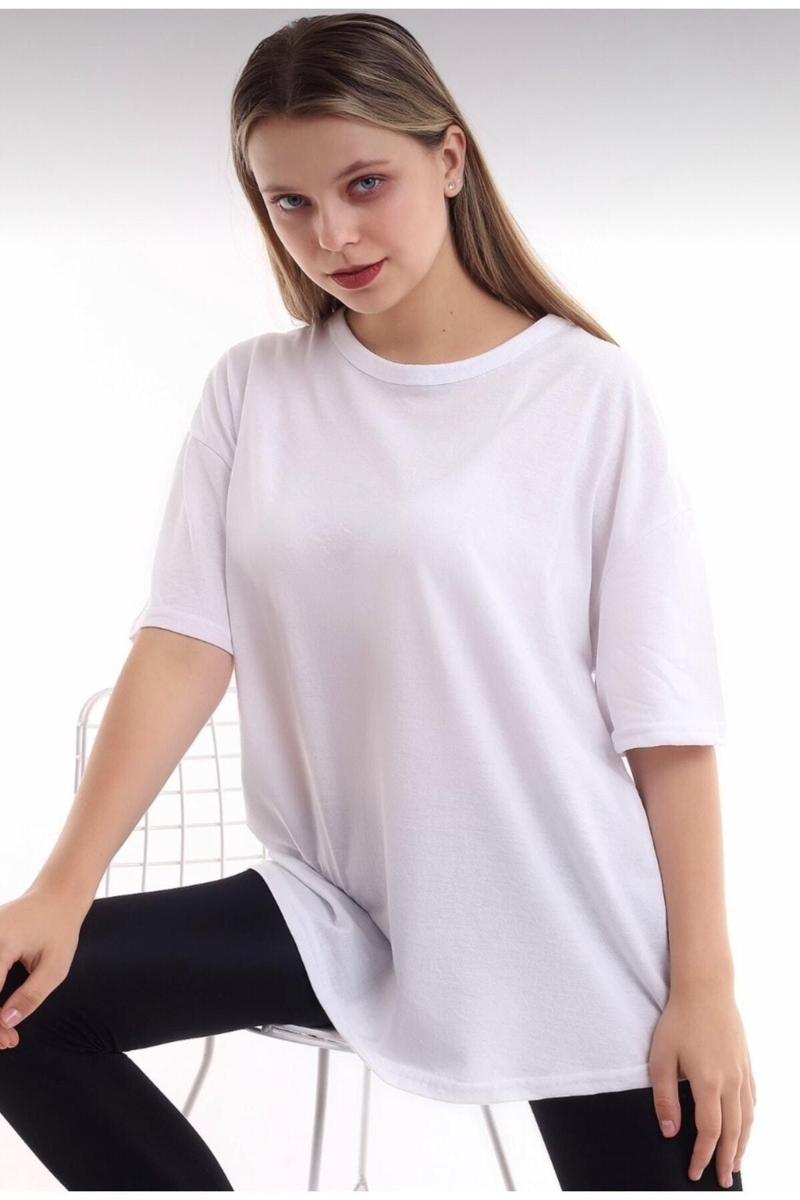 Unisex Pamuk Bisiklet Yaka Boyfriend Örme Oversize T-Shirt