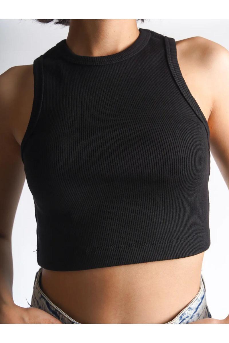 Crop Halter Yaka Basic Ribanalı Pamuklu Atlet