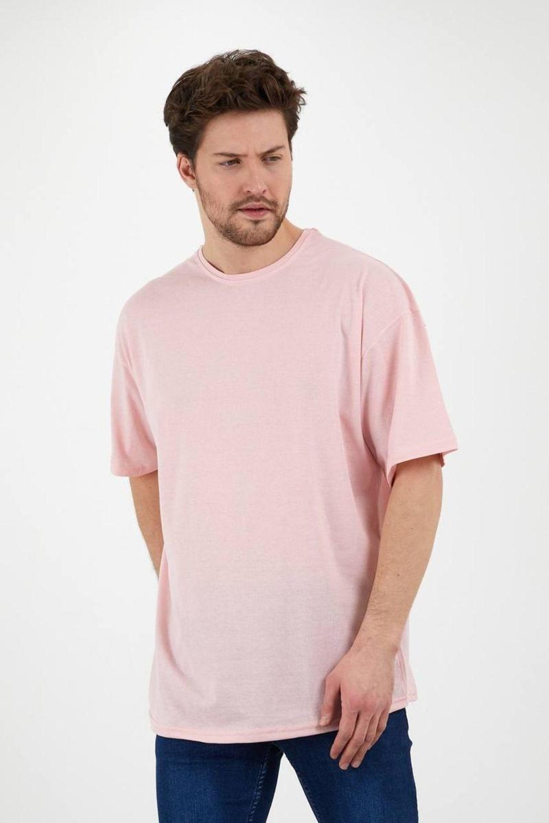Unisex Pamuk Bisiklet Toz Pembe Oversize T-Shirt