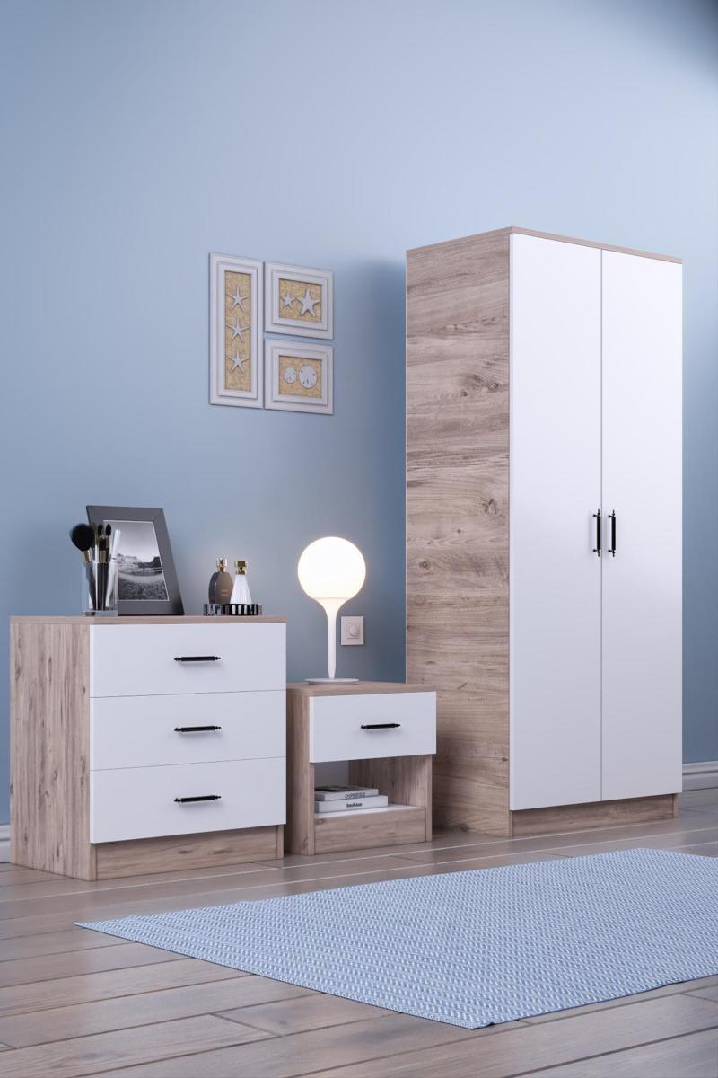 Abete 2 Kapili Gardirop +1 Çekmeceli̇ Komodi̇n +3 Çekmeçeli̇ Şi̇foni̇yer/Atlantik Çam-Beyaz