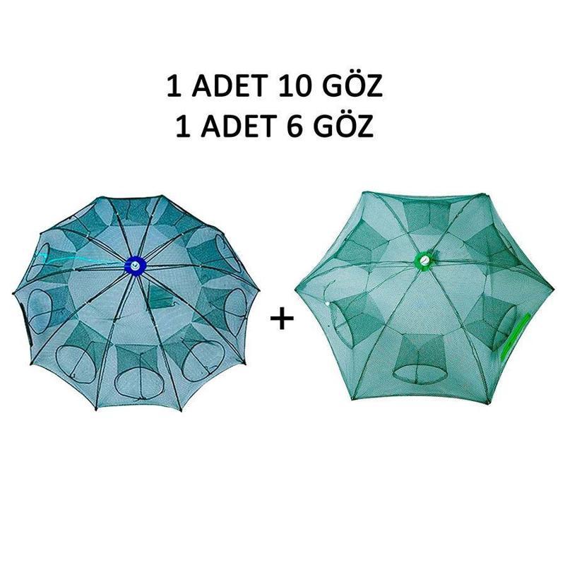 Şemsiye Balık Tuzağı 2 Lİ Set 1 Adet 10 Göz + 1 Adet 6 Göz