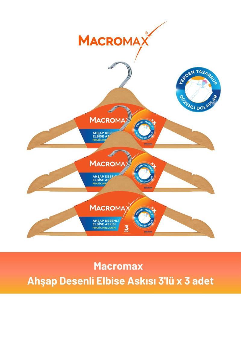 Ahşap Desenli Elbise Askısı 3'lü x 3 Adet