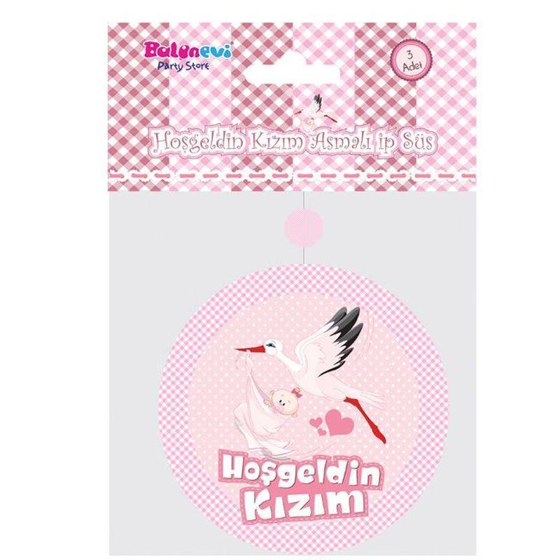 Hoşgeldin Kızım Yazılı Baby Shower Partisi Asmalı İp Süs 3 Adet TdrTR