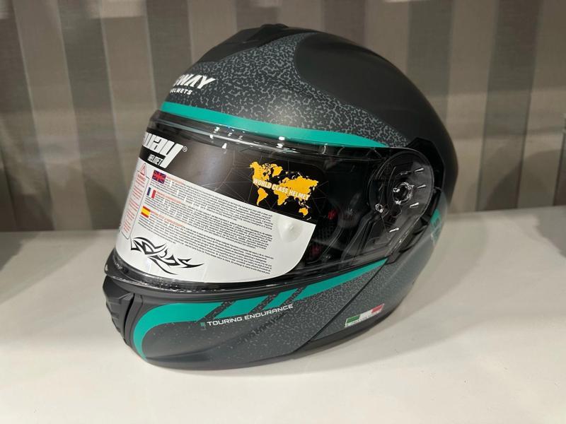 KASK SW-917 STARS MAT GREY/TURKUAZ ÇENE AÇILIR GÜNEŞ GÖZLÜKLÜ