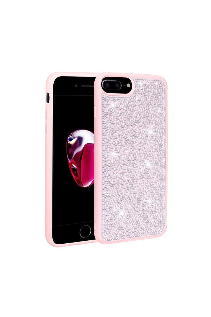 İphone 8 Plus Kılıf Parlak Taşlı Tasarım Zore Ston Kapak - Pembe