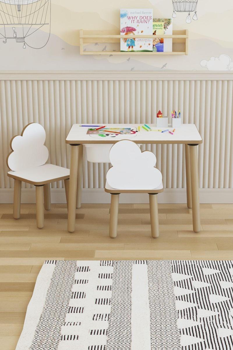 Montessori Çocuk Masası-Oyun Masası-Aktivite Masası-Etkinlik Masası Takımı 2 Bulut Sandalye