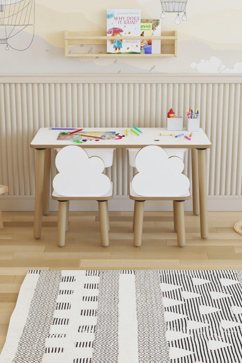 Montessori Çocuk Masası-Oyun Masası-Aktivite Masası-Etkinlik Masası Takımı 2 Bulut Sandalye