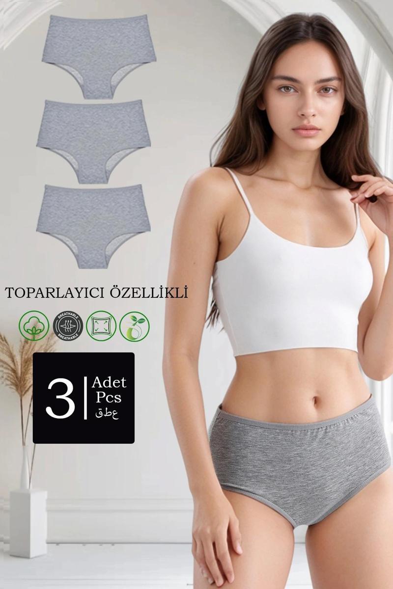 3'lü Paket Pamuklu Yüksek Bel Toparlayıcı Özellikli Külot