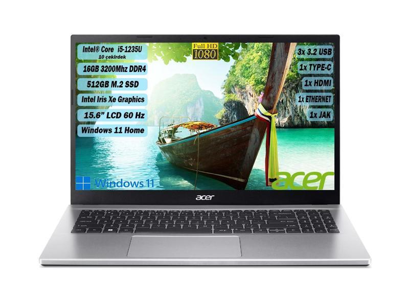 Aspire 3 I5-1235U 16 GB 512 GB SSD 15,6" FHD IPS W11 Gümüş NX.K6TEY.002+165