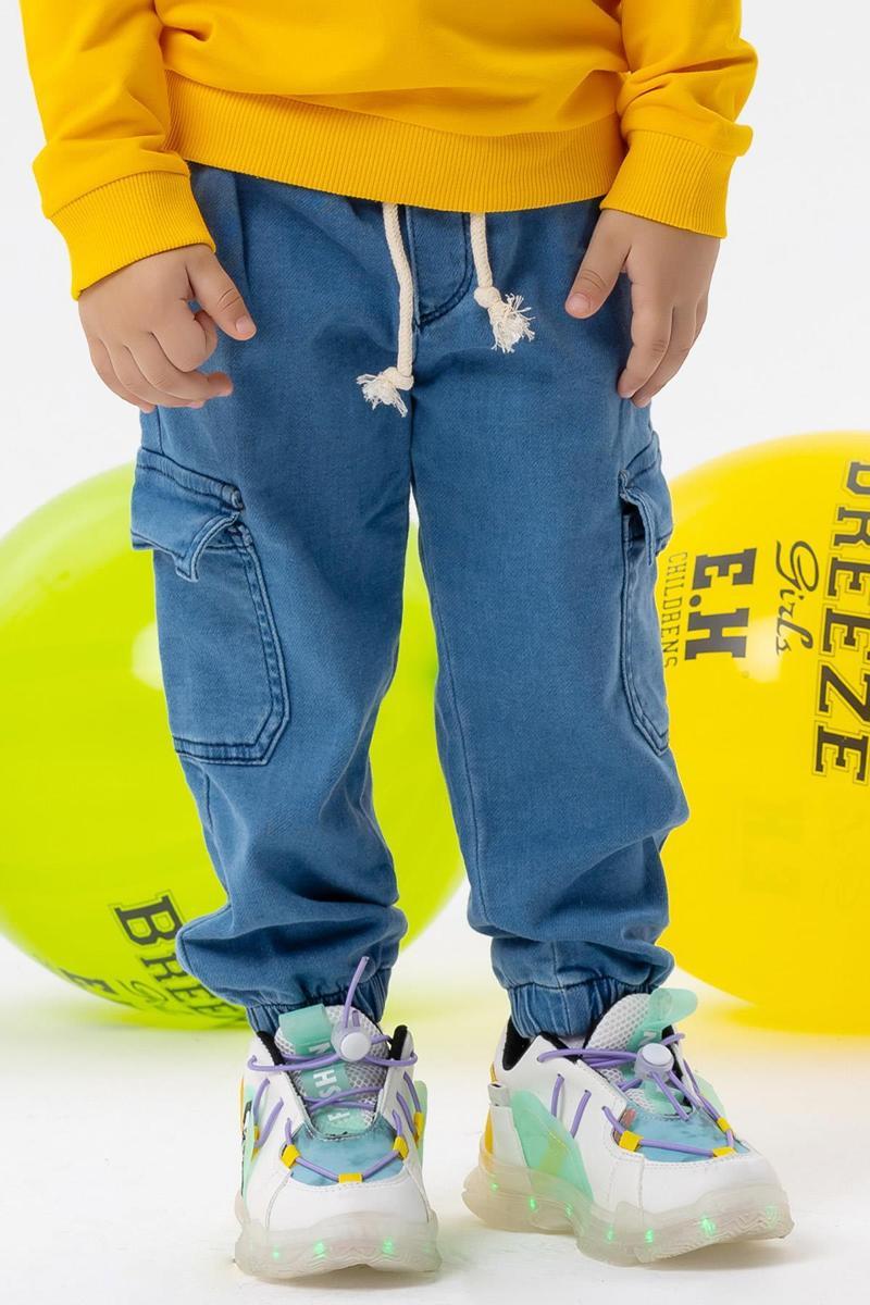 Girls & Boys Erkek Çocuk Kot Pantolon Beli Paçası Lastikli Kargo Cepli 1-4 Yaş, Mavi