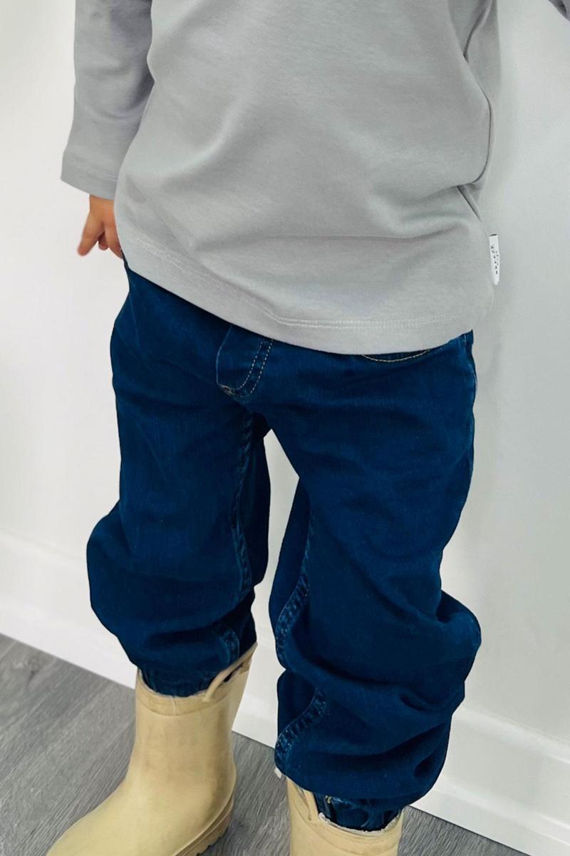 Erkek Çocuk Jean Pantolon Bağcıklı Paçası Lastikli 1.5-5 Yaş, Koyu Mavi