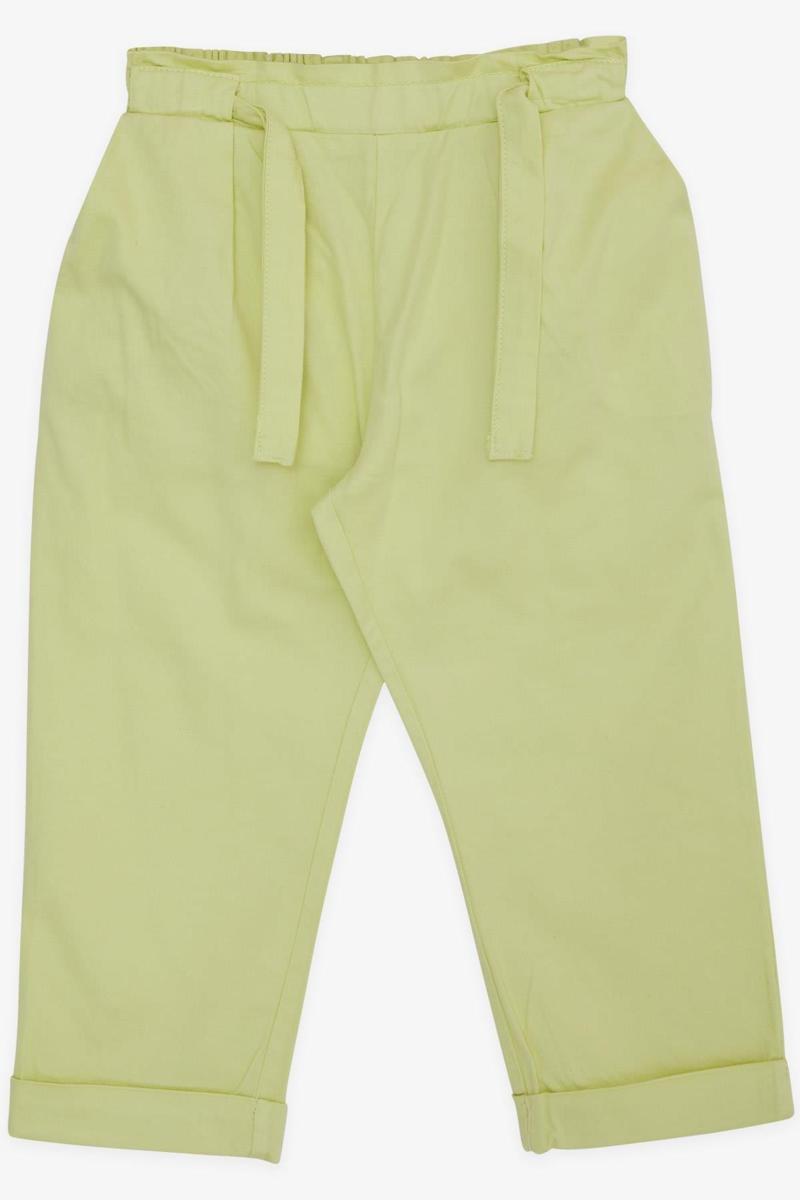 Kız Çocuk Pantalon Beli Lastikli Cepli Kuşaklı 2-6 Yaş, Fıstık Yeşili