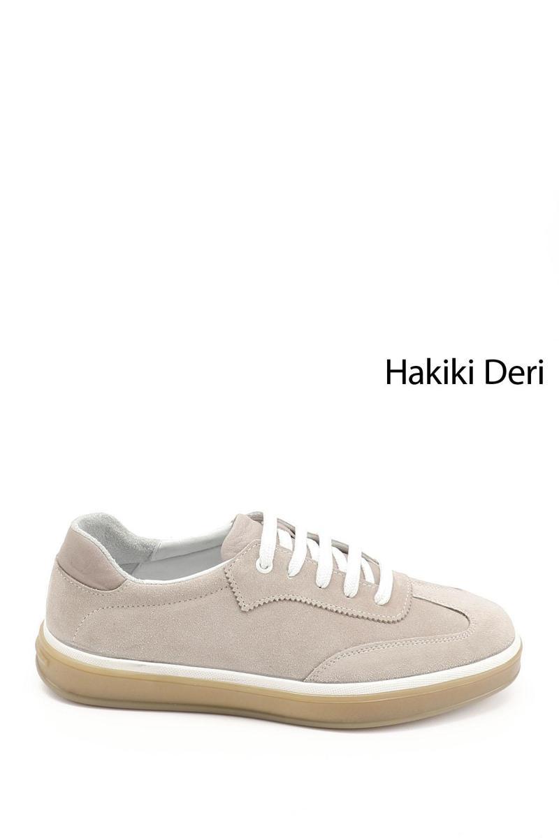 Erkek Vizon Nubuk Bağcıklı Hakiki Deri Comfort Sneaker