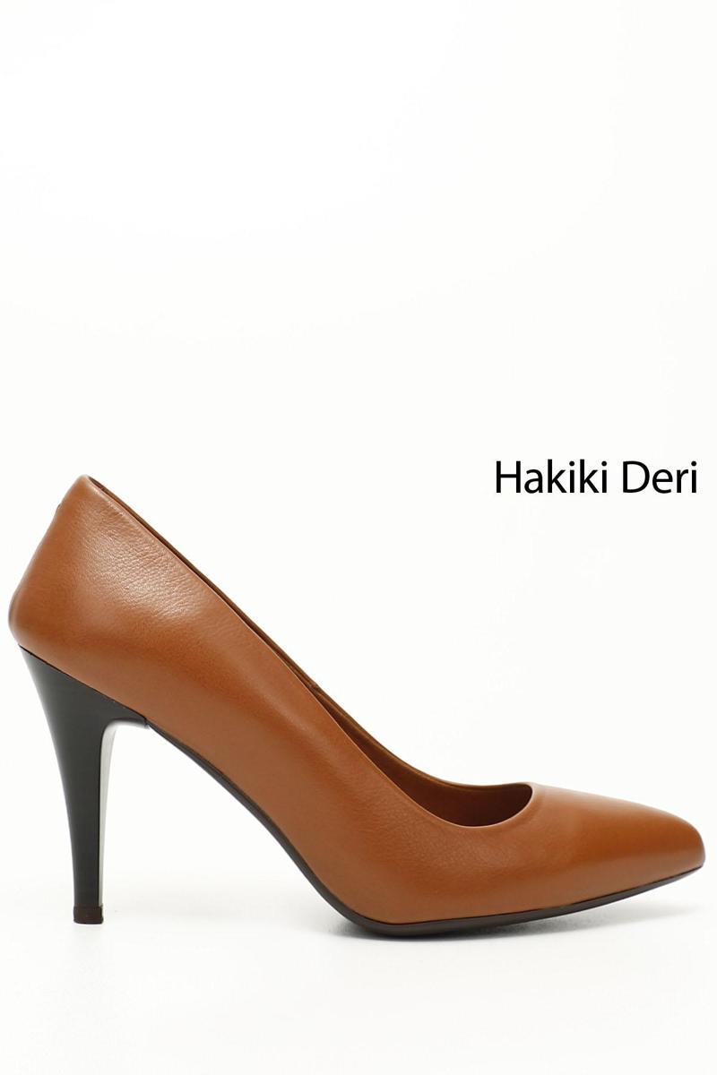 Kadın Taba Antik Sivri Burun İnce Topuklu Hakiki Deri Stiletto