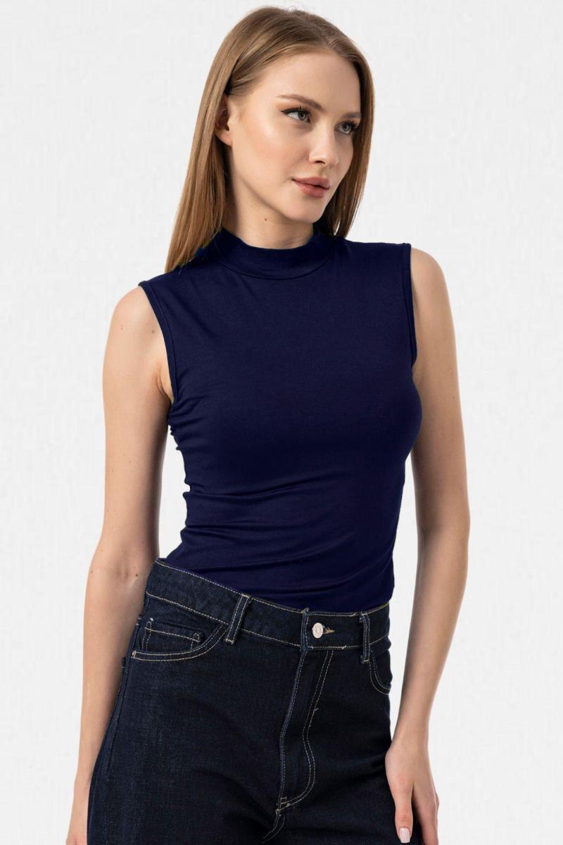 Lacivert Kolsuz Body Bluz