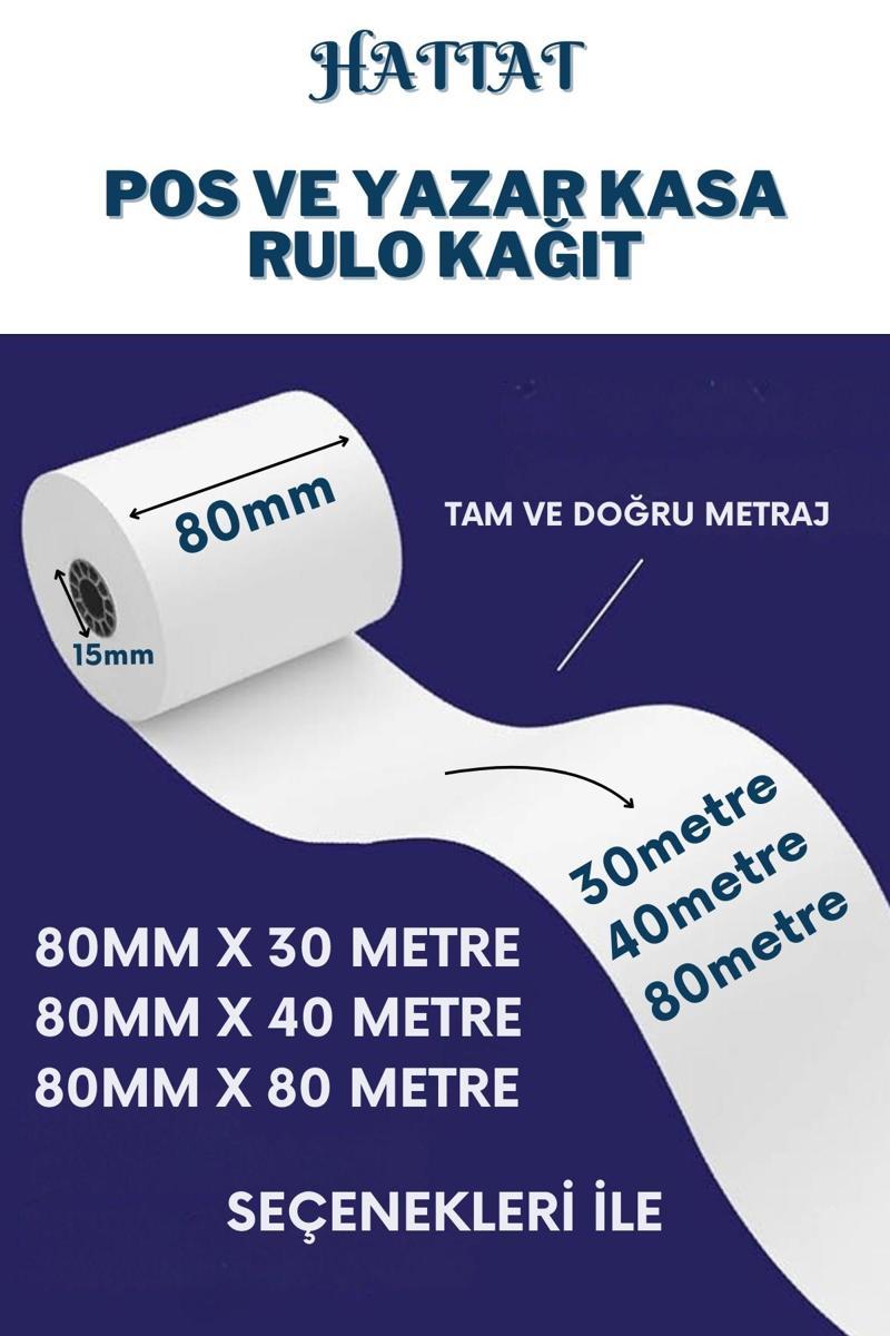 100 Adet Rulo 80mmx30m POS ve Yazar Kasa Termal Rulo Yüksek Kaliteli Dayanıklı Tam Metraj Net Baskı