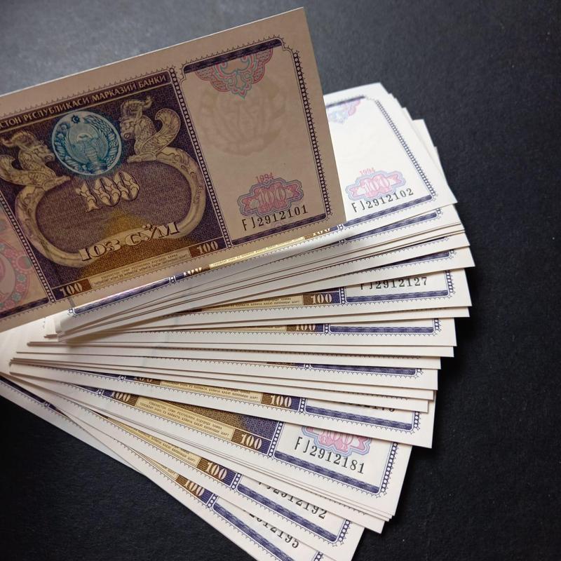 3996367f62fa0b4f33 1994 Özbekistan 100Som ÇİL 100Adet 1 Deste Yabancı Kağıt para
