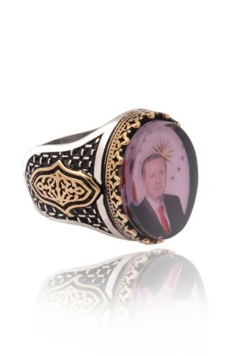 Recep Tayyip Erdoğan Fotoğraflı Cumhur Yüzüğü 925 Ayar Gümüş Erkek Yüzük Gyzreceptyp-Gms
