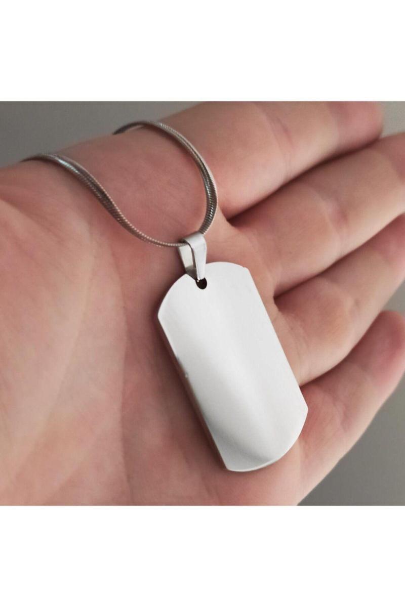 Parlak Paslanmaz Çelik Dogtag Isim Yazılan Asker Künyesi Kolye 5Mm 60Cm