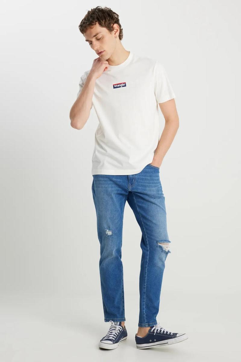 %100 Pamuk Regular Fit Normal Kesim Bisiklet Yaka Ekru Mini Logo Tişört