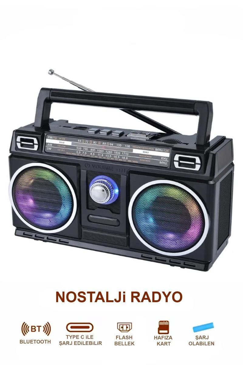 Nostalji Radyo RGB Işıklı 10W Gücünde Kaliteli Yüksek Sesli Çift Hoparlör