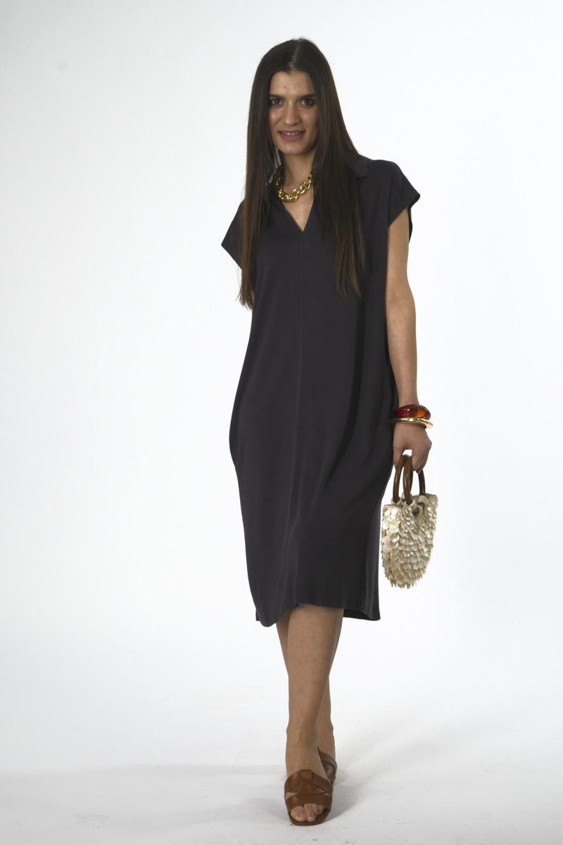 Kadın Modal Polo Yaka Oversize Elbise