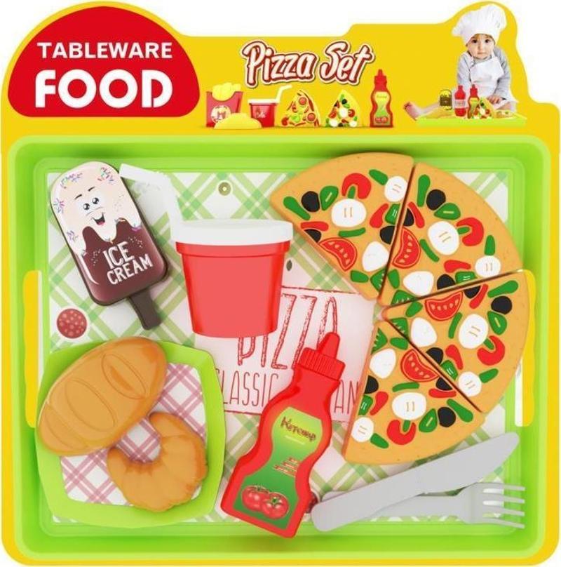 Oyuncak Tableware Food Tepsili Pizza Set