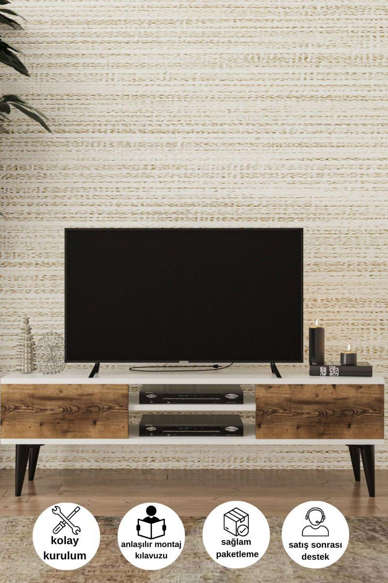 Tv Ünitesi 140Cm Kapaklı 2 Bölmeli Kitaplıklı