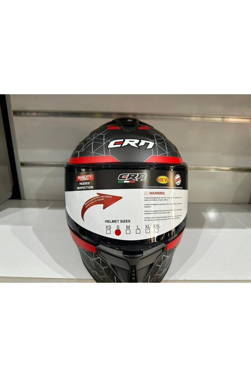 KASK CRN FS-867 MAT GREY/BLACK/RED GÜNEŞ VİZÖRLÜ