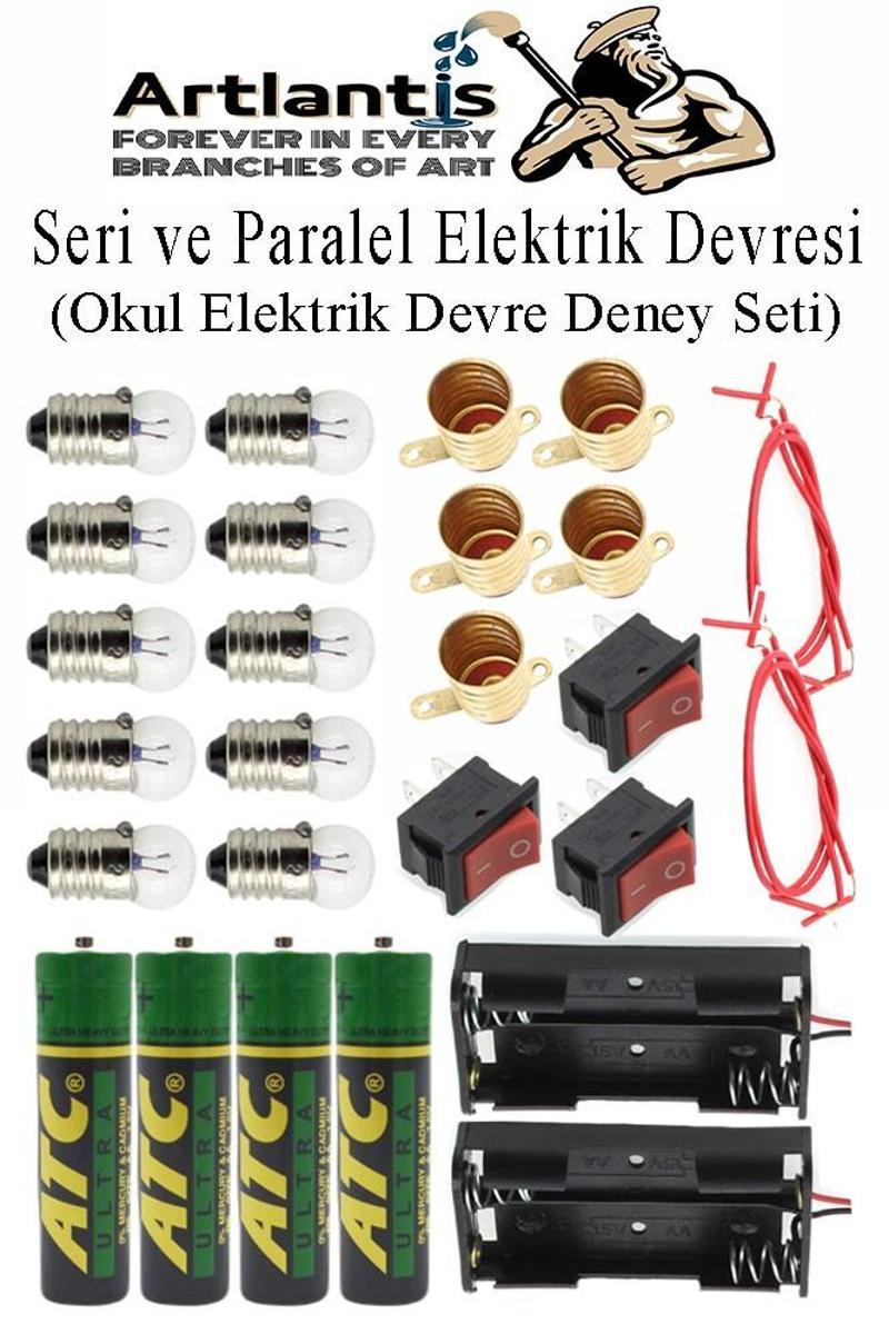 Seri ve Paralel Basit Elektrik Devresi 1 Paket Deney Seti Sarı Mini Duy 5 Adet Mini Ampul 10 Adet Anahtar İş Eğitimi Set